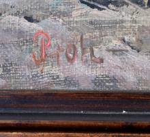 Tallós Prohászka István (1896-1974): Lovaskocsi nagy teher. Olaj, vászon, jelzett, keretben, 27×50 c...