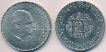 Nagy-Britannia 1965. 1C Cu-Ni "Winston Churchill" + 1972. 25P Cu-Ni "Erzsébet és Fülö...