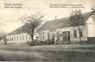 Bogáros, Bulgarus; Abendschein áruház, Községi népiskola, kiadja Nik. Abendschein / shop, school (fl)
