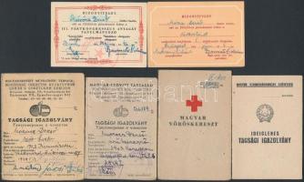cca 1948-1974 Vegyes okmány tétel, 14 db. (szakszervezeti igazolványok (3 db.), katonai igazolvány, ...