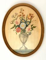 Petrák József (?-?): Virágcsendélet 1812, vegyes technika, papír, jelzett, üvegezett fa keretben, 42×32 cm