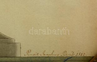 Petrák József (?-?): Virágcsendélet 1812, vegyes technika, papír, jelzett, üvegezett fa keretben, 42...