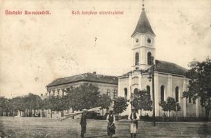 Borosjenő, Ineu; utcakép katolikus templommal. Radó Adolf kiadása / street view with church (EB)