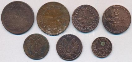 7db-os vegyes rézpénz tétel, magyar, osztrák és olasz érmék, közte: 1851B 2kr Cu, Olaszország 1893R ...