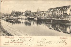 Budapest III. Óbuda, gőzhajók, uszály, Divald Károly 429. sz. (lyuk / pinhole)