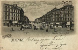 Budapest VI. Oktogon, villamos, litho  (EK)