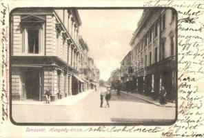 Temesvár, Timisoara; Hunyady utca, Polatsek-féle könyvkereskedés kiadása / street view (EB)