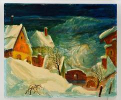 Kéri Imre (1945-): Hóvihar a faluban. Olaj, farost, jelzett, 50×60 cm