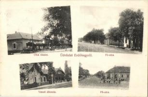 Erdőhegy, Padureni (Kisjenő); Manheim Albert vegyeskereskedése, Fő utca, vasútállomás, üzlet / shops, main street, railway station (ragasztónyom / glue mark)