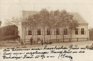 1905 Zsidovin, Berzovia; utcakép üzlettel és kutyával / street view with shop and dog, photo