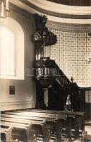 1931 Komárom, Komárno; A révkomáromi evangélikus templom renoválás után, szószék, belső, Wojtowicz R. kiadása / church after renovation, pulpit, interior