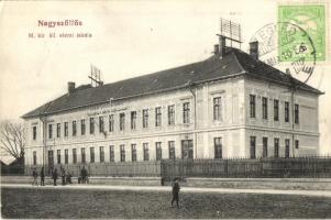 Nagyszőllős, Vinohragyiv; M. kir. állami elemi iskola, hátoldalon Wágner a Hangszer király budapesti hangszeráruházának hirdetése. Deutsch J. kiadása / school, Hungarian musical instrument stores advertisement on the backside, TCV card (EK)