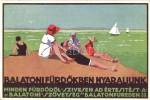 Balatoni fürdőkben nyaralunk! Minden fürdőről szívesen ad értesítést a Balatoni szövetség' reklám / Tourist advertisement card