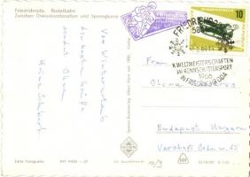 1966 Friedrichroda, Rodelbahn zwischen Dreierkombination und Sprengkurve / Toboggan run, winter spor...