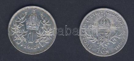 Ausztria 1908. 1K Ag "Jubileum" T:2/2+ + 1915. 1Kr Ag T:1/2