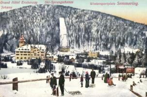 Semmering, Wintersportplatz, Grand Hotel Erzherzog, Ski-Sprungschanze, Johann / hotel, winter sport place, ski jumping hill, sledding people