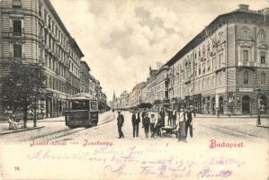 Budapest VIII. József körút, villamos, Automobile Union Paris fiókja, Musberger János és Dózsa üzletei (fl)
