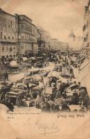 Wels, street view with market