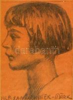 Márk Lajos (1867-1940): Lány portré. Szén, papír, jelzett, üvegezett keretben, 18×14 cm