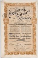 Amerikai Egyesült Államok / Maine / Portland ~1912. Árgentine Railway Company Argentín Vasúttársaság részvénye 100$-ról, szárazpecséttel, bélyegzésekkel és szelvényekkel T:II,II- USA / Maine / Portland ~1912. Árgentine Railway Company share about 100 Dollars, with embossed stamp, overprints and coupons C:XF,VF