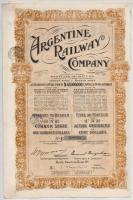 Amerikai Egyesült Államok / Maine / Portland ~1912. "Árgentine Railway Company" Argentín Vasúttársaság részvénye 100$-ról, szárazpecséttel, bélyegzésekkel és szelvényekkel T:II,II- USA / Maine / Portland ~1912. "Árgentine Railway Company" share about 100 Dollars, with embossed stamp, overprints and coupons C:XF,VF