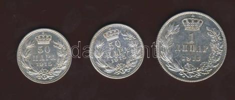 Szerbia 1915. 50P Ag (2x) + 1D Ag (1x) T:2+,2