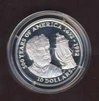 Cook szigetek 1992. 10$ Ag "Amerika 500 éve" T:PP