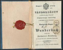 1858 Vándorló könyv baksafalvi péklegény részére sok pecséttel, bejegyzéssel, két bizonyítvánnyal / Wander book of Burgenland Bocksdorf baker.