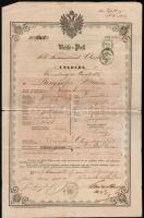 1855 Útlevél 6kr CM okmánybélyeggel. Grodnói illetőségű személy részére / 1855 Passport for Grodnau Burgenland citizen