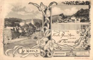 St. Nikola an der Donau, Ort Struden, Donaufahrten, Collection Schulz-Jaffé, Verlag Max Jaffé / general view, floral Art Nouveau