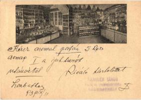 Szombathely, Fangler János fűszer és csemegekereskedése, belső. reklámlap. Szentháromság tér 13