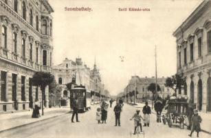 Szombathely, Széll Kálmán utca és kávéház, villamos, tricikli, tejszállító szekér (fl)