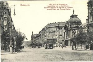 Budapest XIII. Lipót körút, Vígszínház, 17-es villamos, Bioskóp mozgóképek mozi, Taussig 51. (EK)