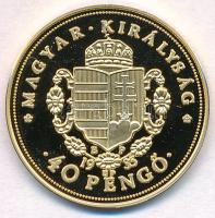 DN "Magyar aranypénzek utánveretben - Rákóczi Ferenc jubileumi 40 pengő" aranyozott Ag eml...