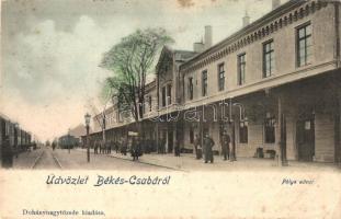 Békéscsaba, vasútállomás, vagonok, dohánytőzsde kiadása (EK)