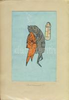 1950 Gerő Sándor (1904-1977) képes levelezőlap terve 20x14cm