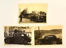 1937 Esztergom, Opel Olympia típusú automobil, 3 db fotó, 6x8,5 cm