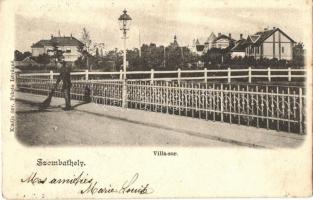 Szombathely, Villa sor, utcaseprő, Özv. Fekete Istvánné kiadása (kis szakadás / small tear)