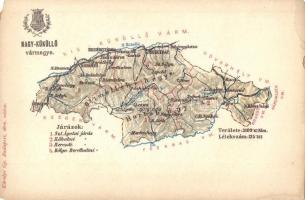 Nagy-Küküllő vármegye térképe, Károlyi Gy. kiadása / Komitat Groß-Kokelburg / Comitatul Târnava-Mare / county map (EM)