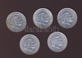 Hollandia 1954-65. 1G Ag (5x) klf évszámokkal T:2,2/3