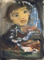Z.Gács György akvarell (1914-1978) Női arc 21x28 cm