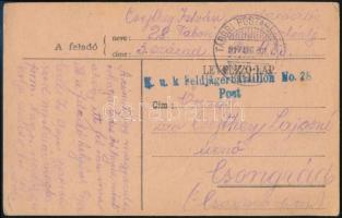 1917 Tábori posta levelezőlap K.u.k. Feldjägerbataillon No.28. Post + TP 433 a