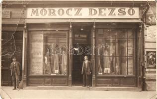 ~1910 Komárom, Komarno; Mórocz Dezső szabósági üzlete. Megye utca 3. / tailor's shop, photo (EB)