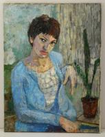 Wágner János (1936-): Női portré. Olaj, vászon, jelzett, 80×60 cm