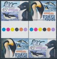 Pingvin sor párban ívközéprészes négyestömbben, Penguin set in pair sheet-centered block of 4