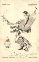 Éjjeli gyakorlat / Innerer Feind / Unutarnji neprijatelj / Nemici interni / K.u.K. Kriegsmarine, humorous mariner art postcard s: Ed. Dworak (EM)
