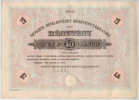 Budapest 1926. "Nemzeti Hitelintézet Részvénytársaság" részvénye 10P-ről, szárazpecséttel T:II-