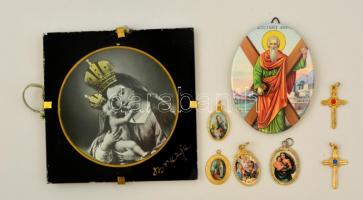 Kis vallás tétel: brezjei Segítő Szűz Mária kép + 7 db vallási kitűző és függő