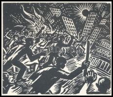 Frans Masereel (1889-1972): Támadás. Fametszet, papír, jelzett a fametszeten, 11×13 cm