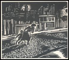 Frans Masereel (1889-1972): Hazafelé. Fametszet, papír, jelzett a fametszeten, 11×13 cm